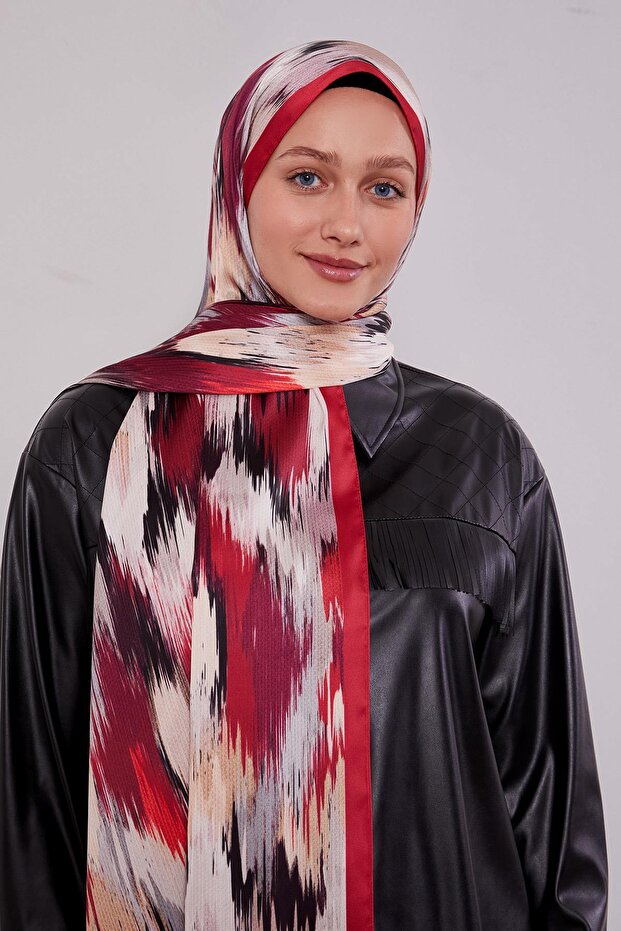 Red Variegated Pattern Twill Shawl - 3