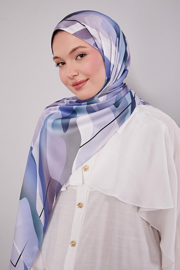 Lilac Abstract Pattern Twill Shawl - 2