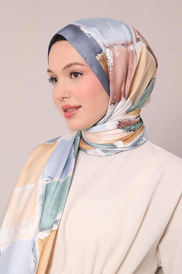 Kot Mavi Dama Desen Twill Şal - 3