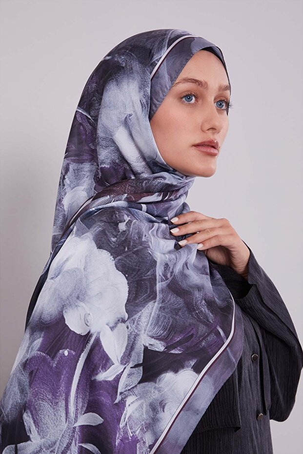 Gray Mixed Leaf Pattern Indian Silk Shawl - 1