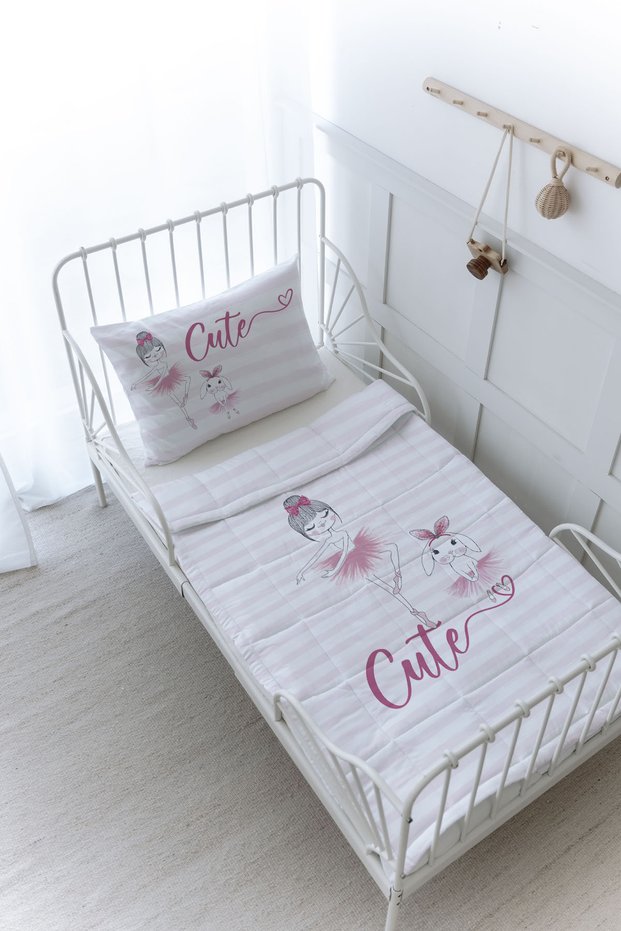 Organic Printed Montessori (100X200) Quilt Set - for Baby Series - Ballerina and Rabbit and Girl