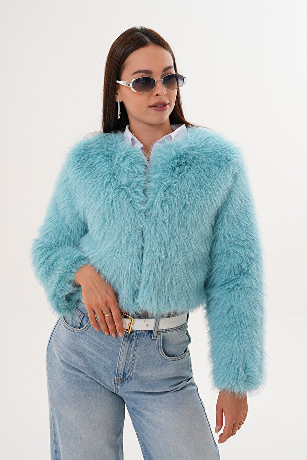 Crop Boy Basic Collar Feather Jacket - 5