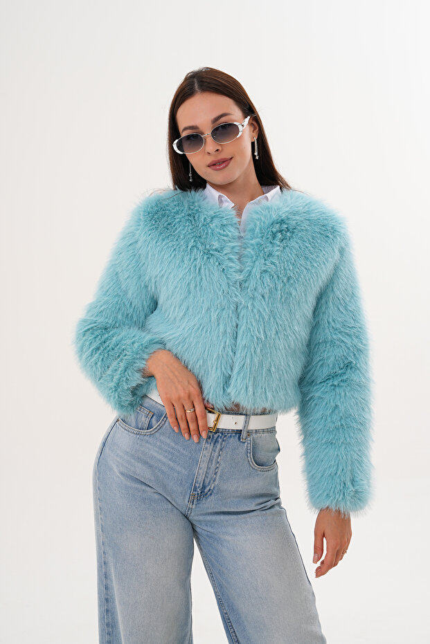 Crop Boy Basic Collar Feather Jacket - 4