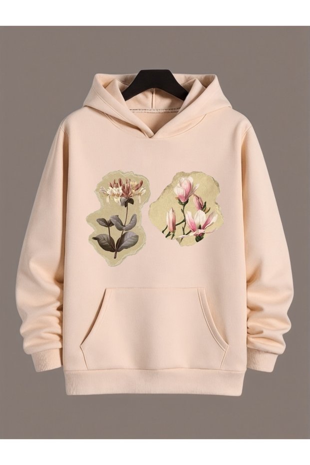 Unisex Floral Colorful Custom Printed Cotton Oversize Hooded Sweatshirt