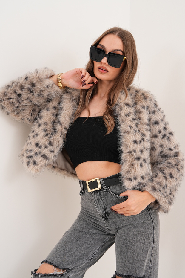 Crop Boy Basic Yaka Tüylü Ceket - 7