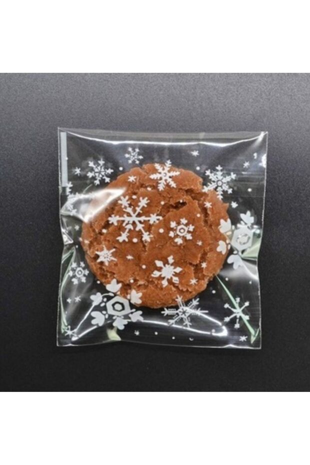 Kar Tanesi Kurabiye Poşeti, Çikolata, Şeker Poşeti, Hediyelik Poşeti, Bantlı Jelatin OPP 7x7 95 Adet - 7