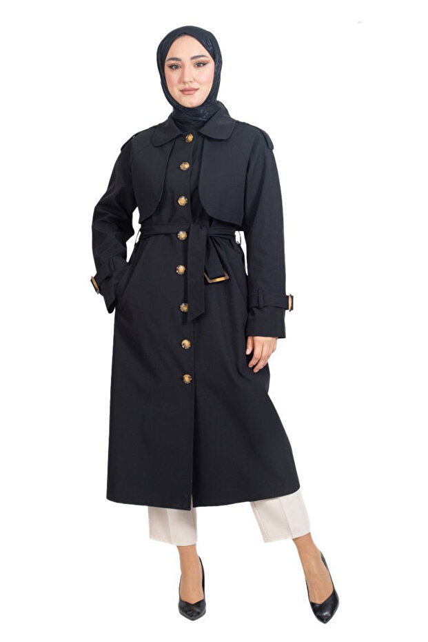 Kuşak Detaylı Trenç - 1