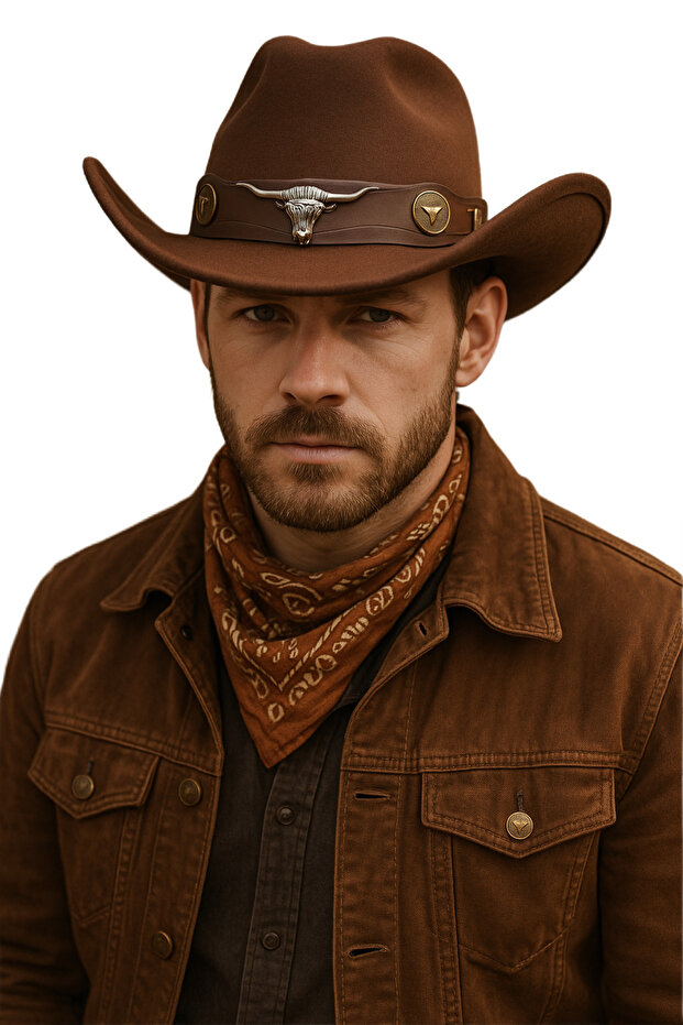 Men's Cowboy Western Style Leather Detailed Vintage Hat