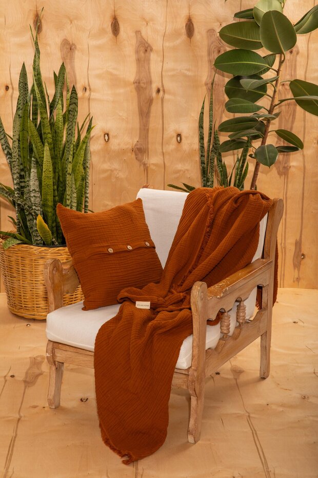 Definite Series 100% Cotton 4-Layer Muslin Throw & Throw Pillow Set