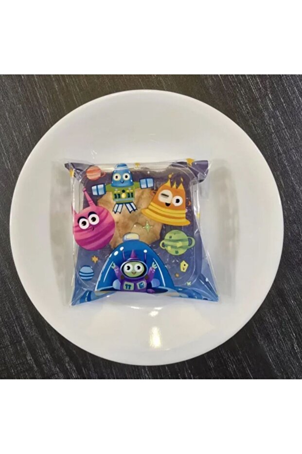 Uzay Desen Kurabiye Poşeti, Çikolata, Şeker Poşeti Hediyelik Poşeti Bantlı Jelatin OPP 10X10 95 Adet - 4