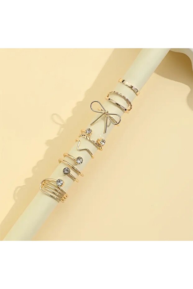 مجموعة من 8 خواتم مرصعة بالأحجار - 3