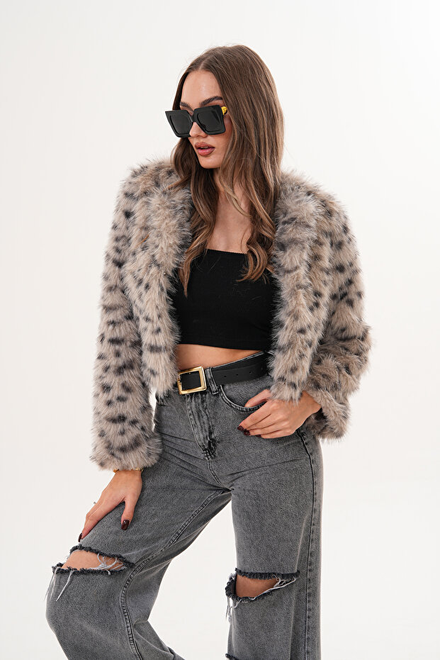 Crop Boy Basic Yaka Tüylü Ceket - 3