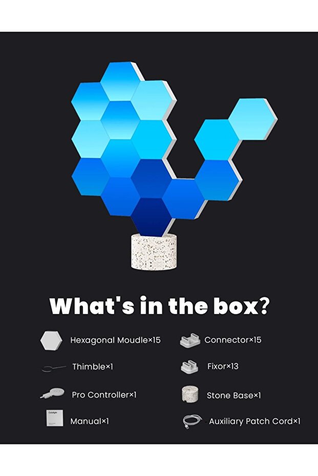 Hexagon Lamp - Modular Touch Lights Control Via App, RGB Hexagon Lights Compatible with Ap - 6