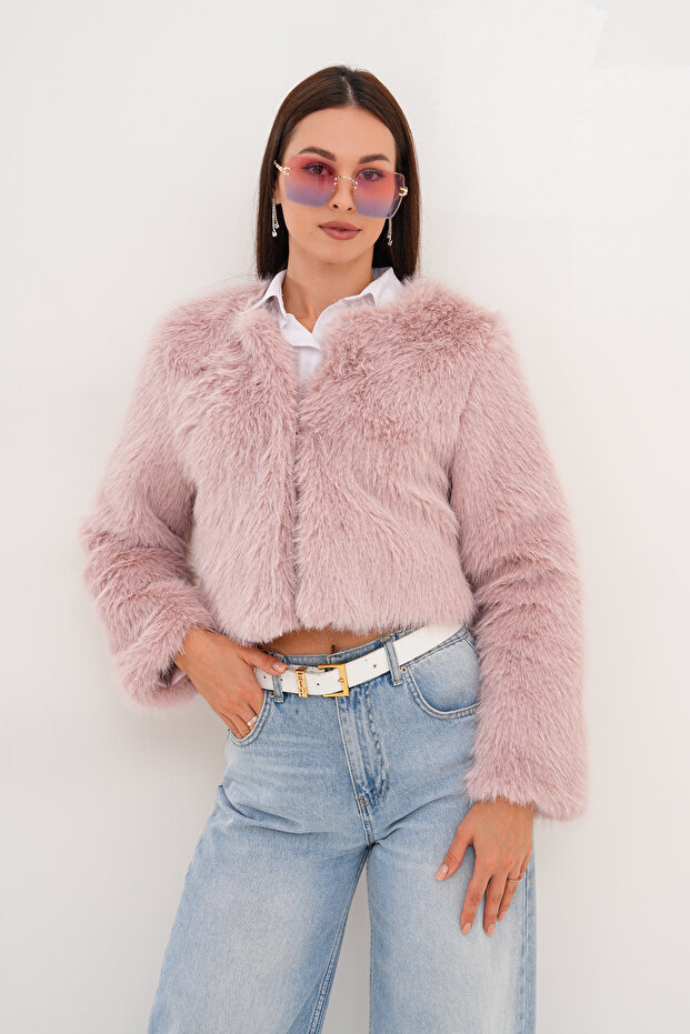 سترة كروب بوي ذات ياقة أساسية وفرو - 5