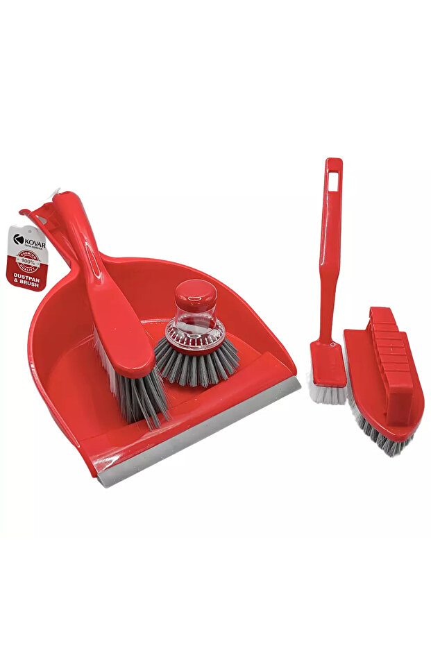 Multipurpose Combo 5pcs Set Of Dustpan And Brushes With Hanging Design Handle- Red - 1