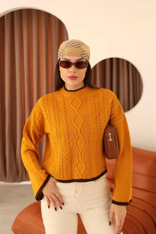 Swc Women's Crew Neck Hair Braid Detailed Sweater
