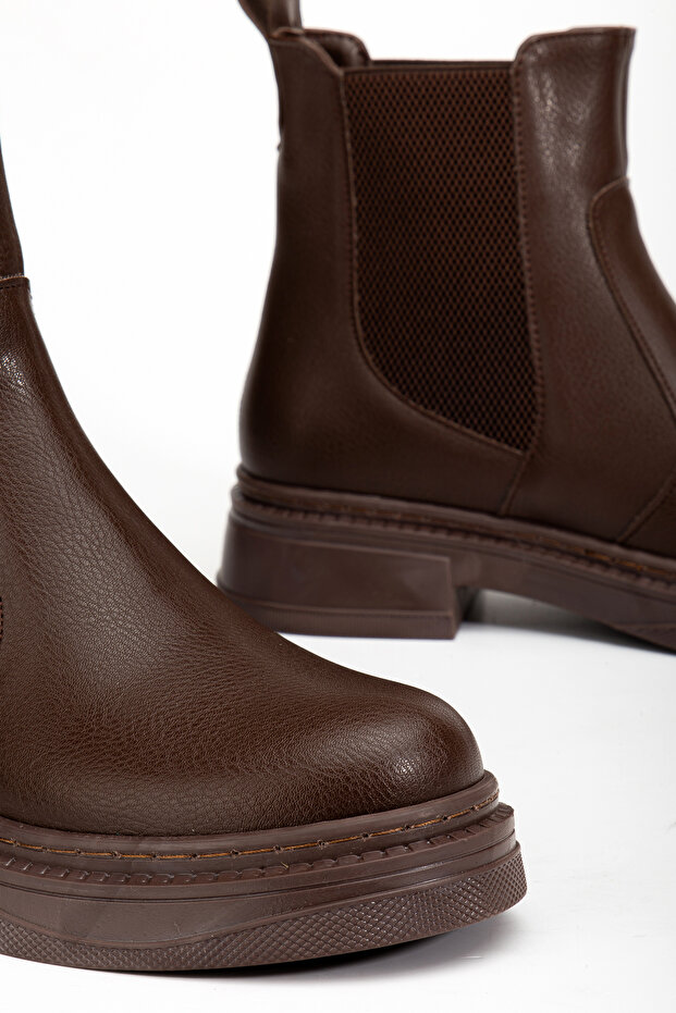 Kadın Kahve Cilt Yan Lastikli Bot - 5