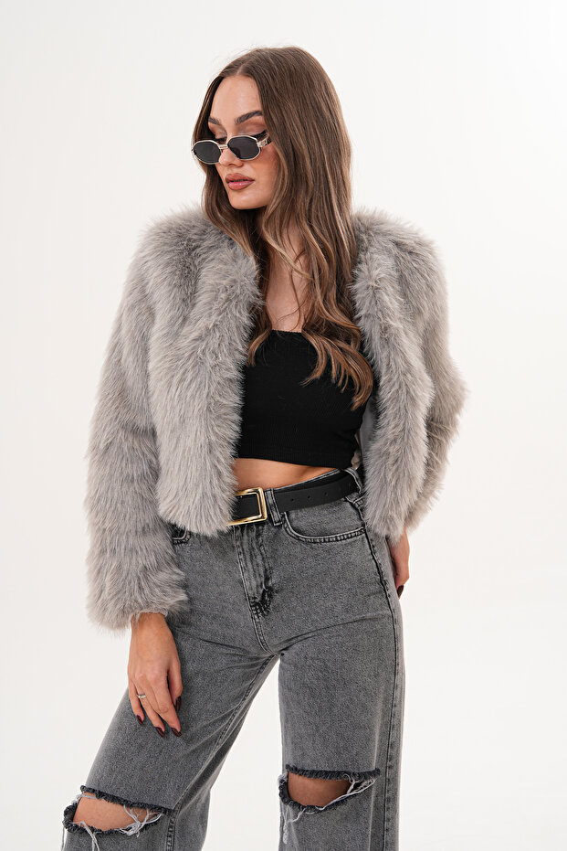 Crop Boy Basic Collar Feather Jacket - 3