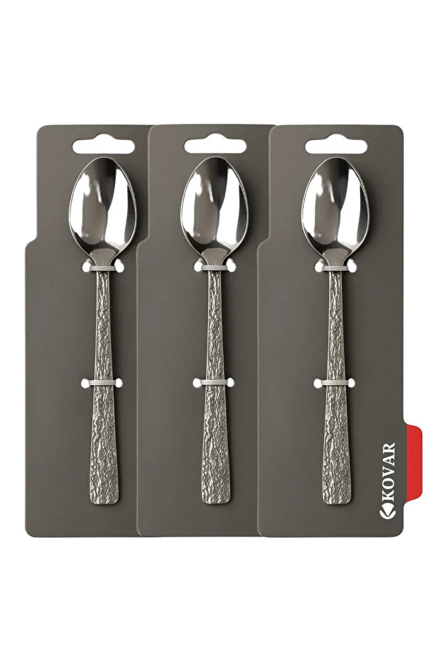 Stainless Steel Gray Tea Spoon Set With Rough Pattern Handle- 3pcs