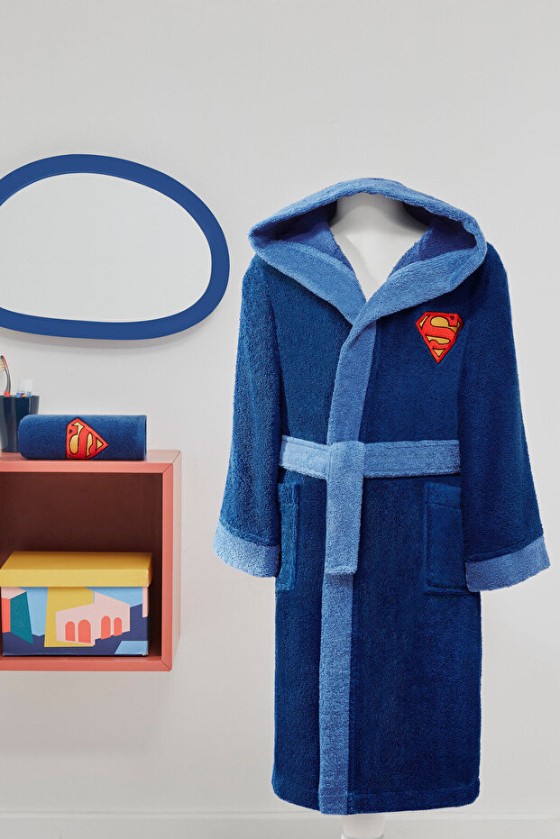 Özdilek Superman Hero Embroidered Licensed Hooded Children's Bathrobe 5/6 Years
