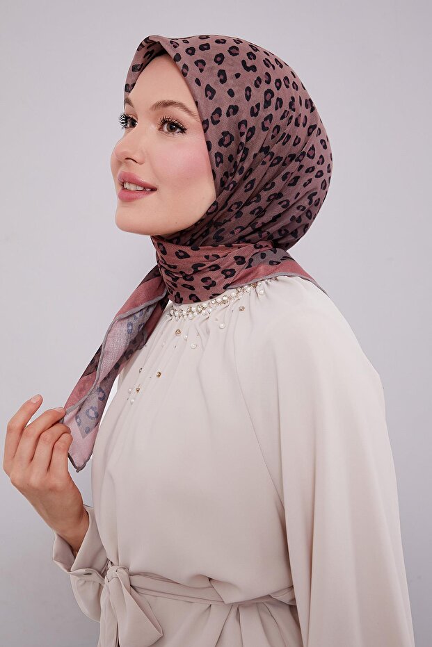 Kiremit Leopar Desen Soft Eşarp - 2