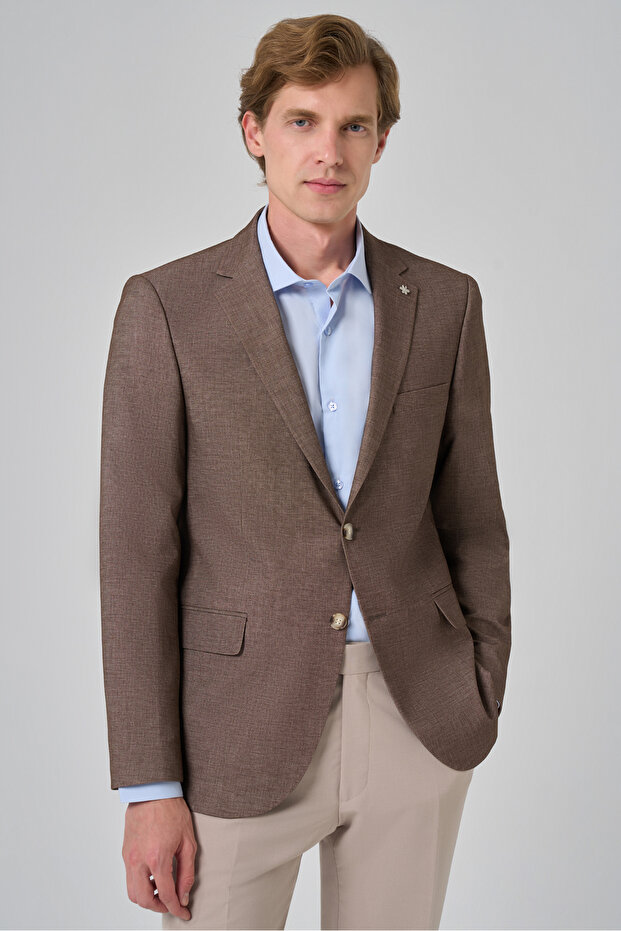 Erkek KAHVE Yünlü Dynamic Fit Rahat Kesim Ceket - 1