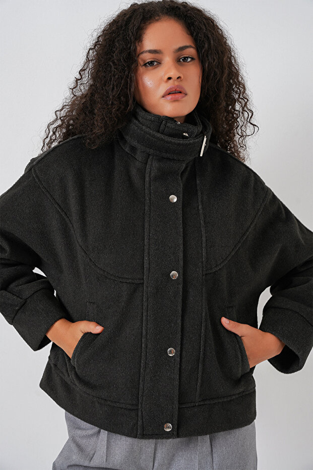 Kadın Oversize Bomber Ceket 0729 - Antrasit - 1