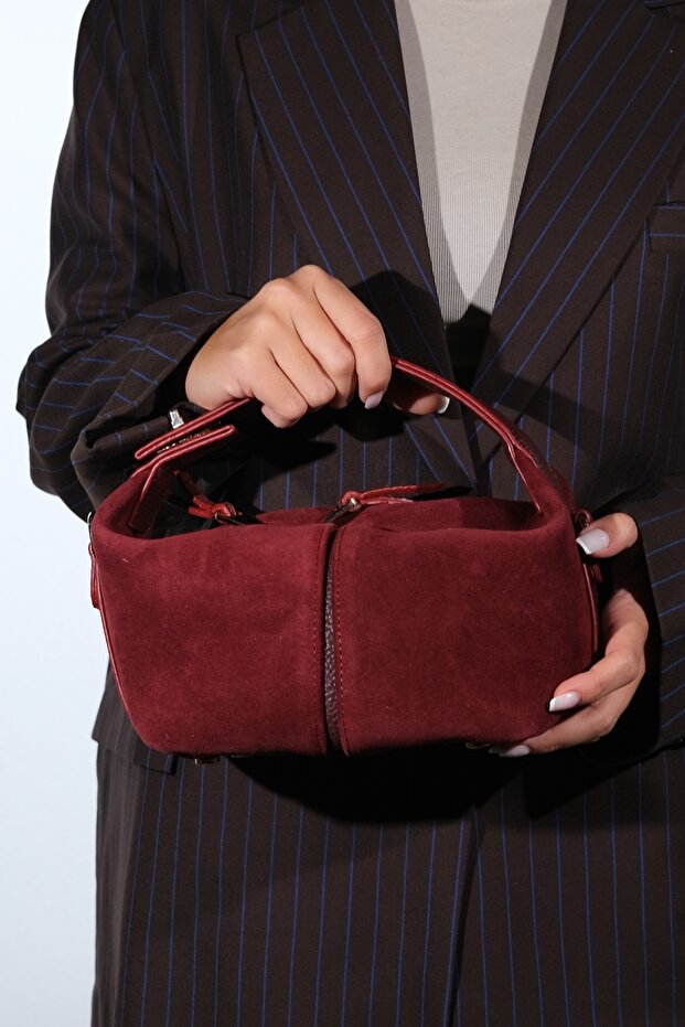 Island Burgundy Suede Genuine Leather Women's Shoulder Bag