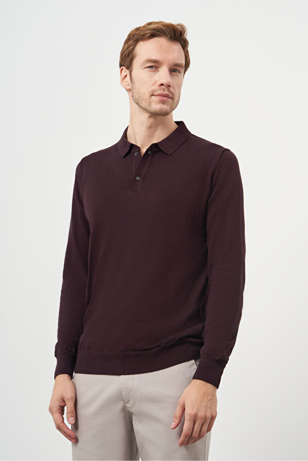 Erkek Mor Basic Polo Yaka Dynamic Fit Rahat Kesim Triko - 1