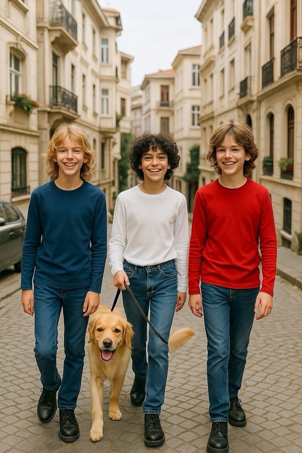 3-Pack Super Pack Indigo/White/Red Children's Long Sleeve T-Shirt Girls - Boys Unisex 100% Cotton