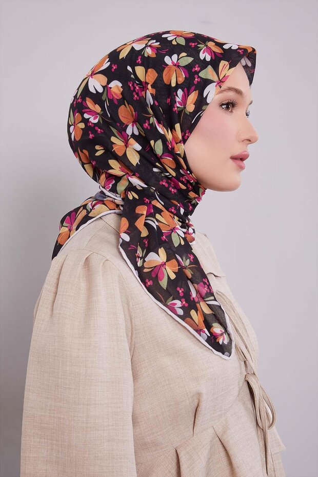 Black Flower Pattern Soft Scarf - 1