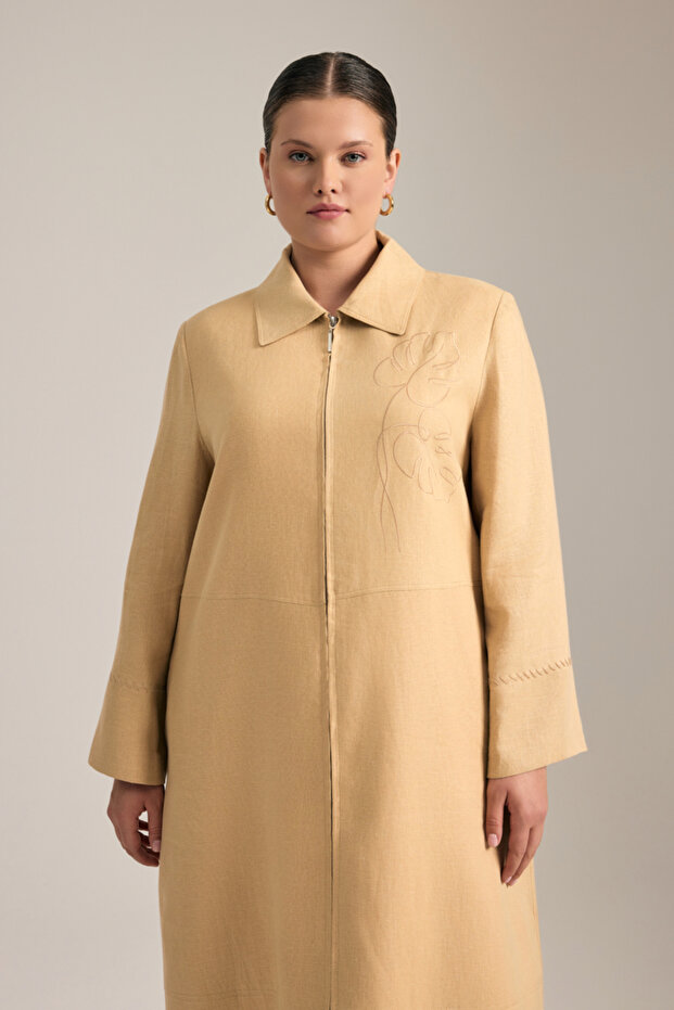 Nakışlı Keten Pardösü - 3