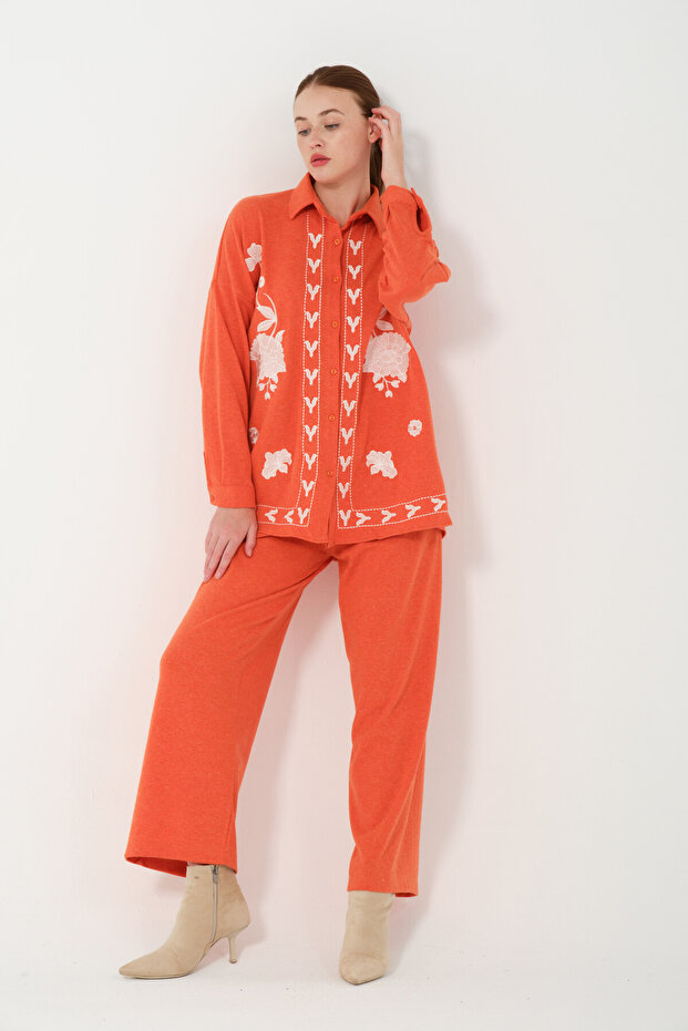 Embroidered Hera Fabric Double Suit 8562 Orange