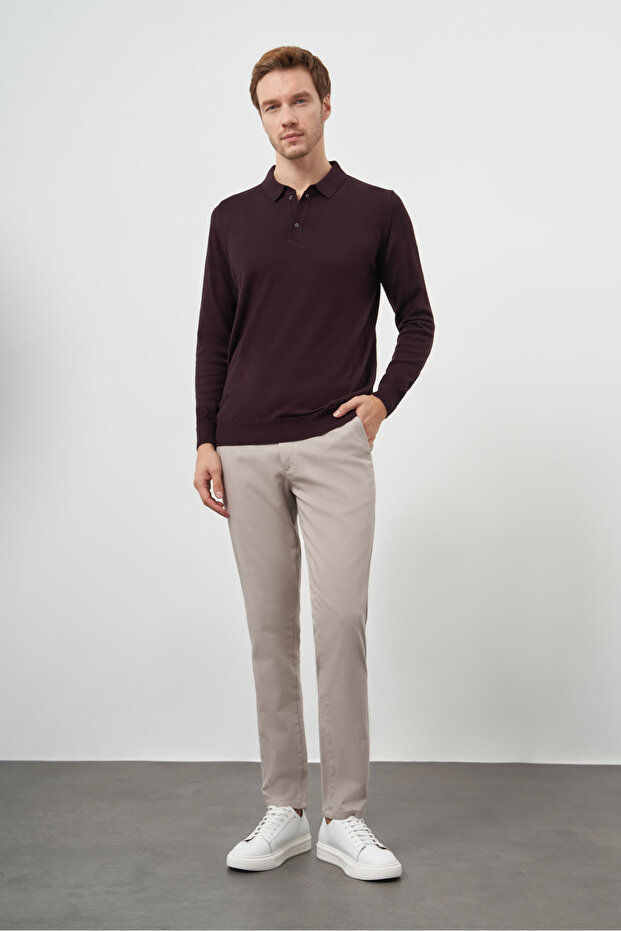 Erkek Mor Basic Polo Yaka Dynamic Fit Rahat Kesim Triko - 4