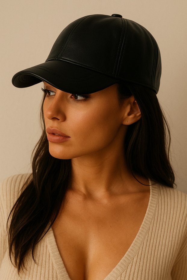 Women's Black Adjustable Stylish Sports and Casual Leather Hat