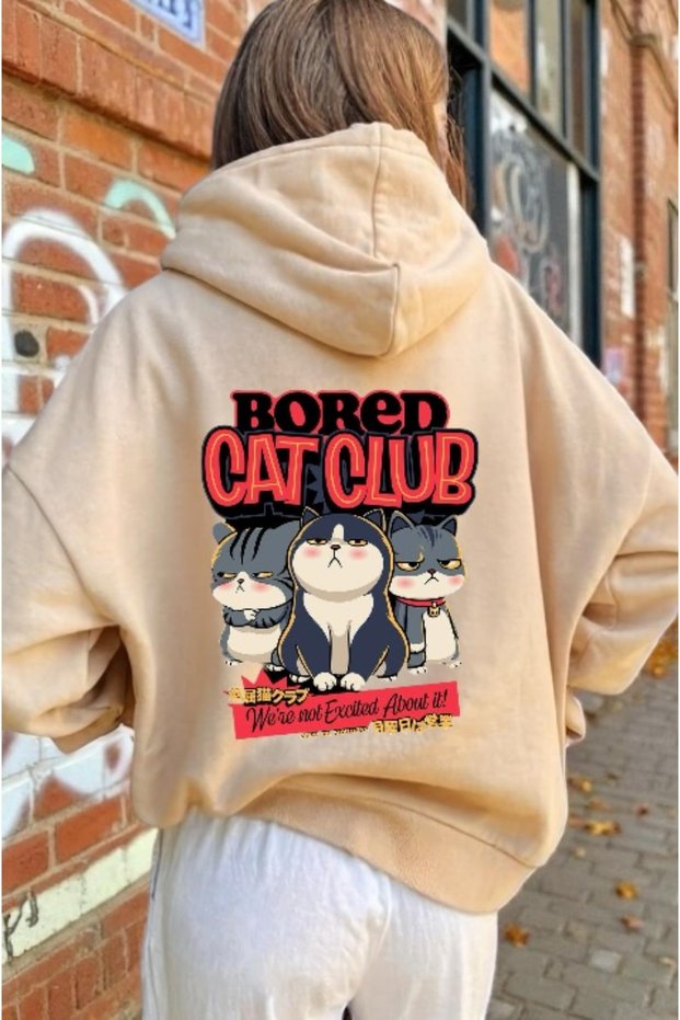 Unisex Bored Cat Club Colorful Custom Printed Cotton Oversize Hooded Sweatshirt