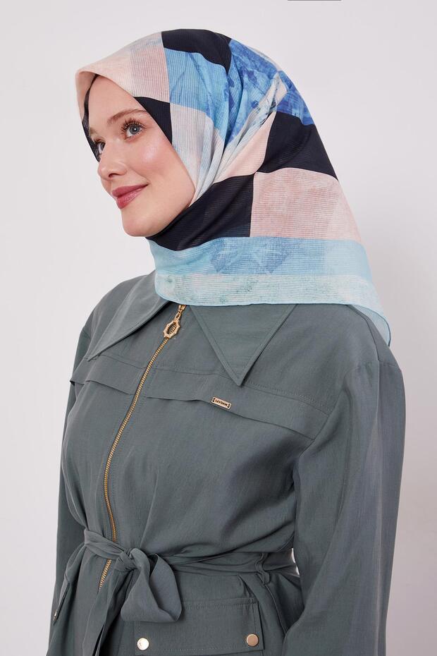 وشاح قطني بنمط خطوط أخضر نعناعي - 1