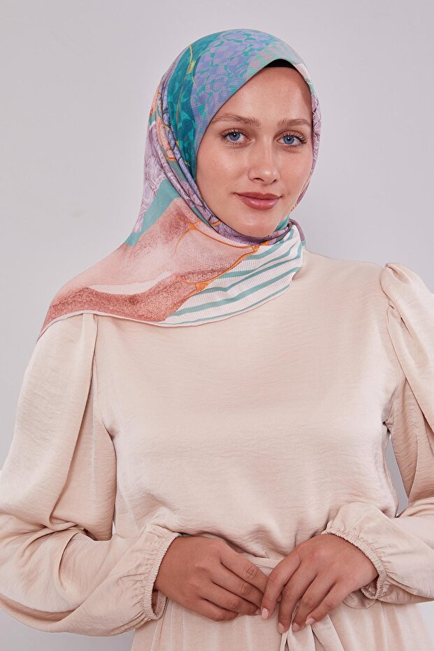 وشاح قطني بنمط مخطط من Yavruağzı - 3