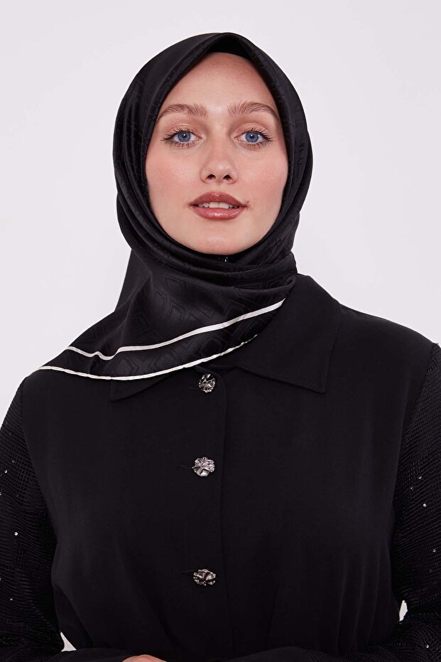 Black Argyle Pattern Monogram Silk Scarf - 3