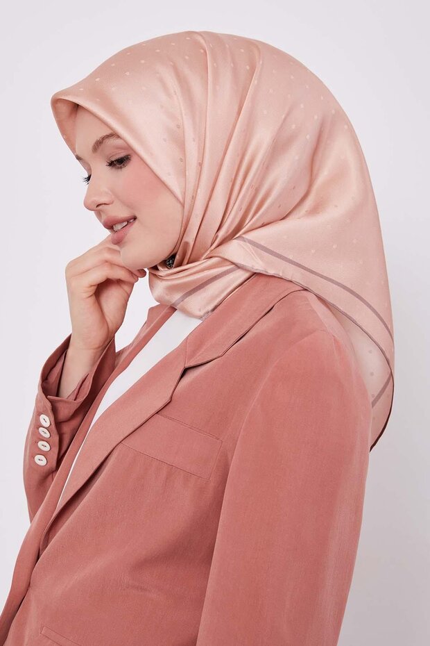 Salmon Speckle Pattern Monogram Silk Scarf - 2