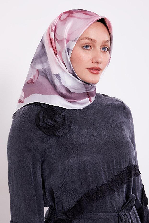 Silver Soft Floral Pattern Sura Silk Scarf
