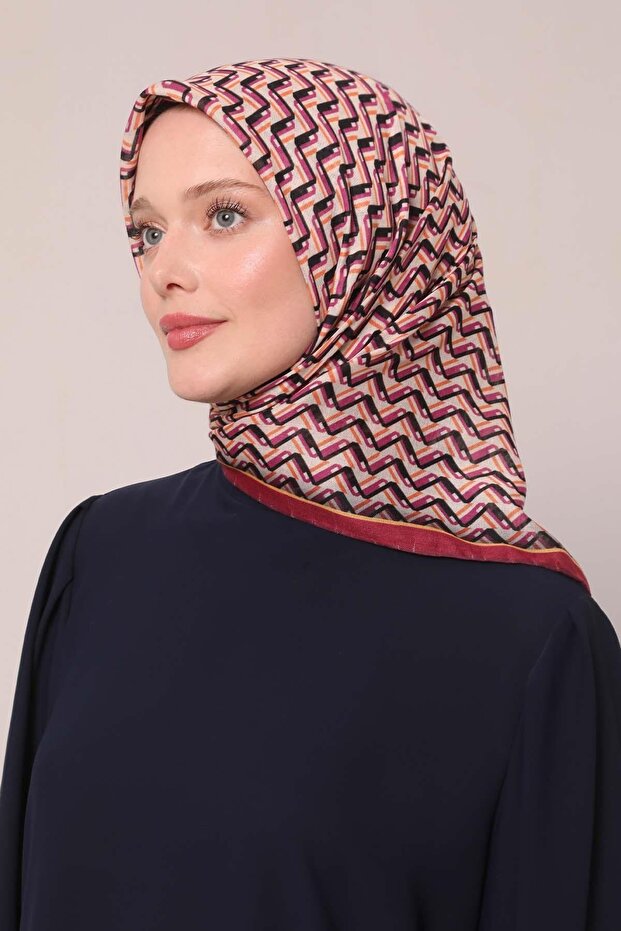 Bordo Zigzag Desen Soft Eşarp - 1