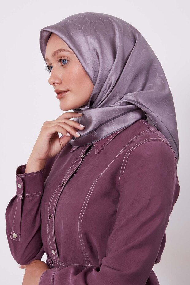 Lilac Honeycomb Pattern Monogram Silk Scarf - 1