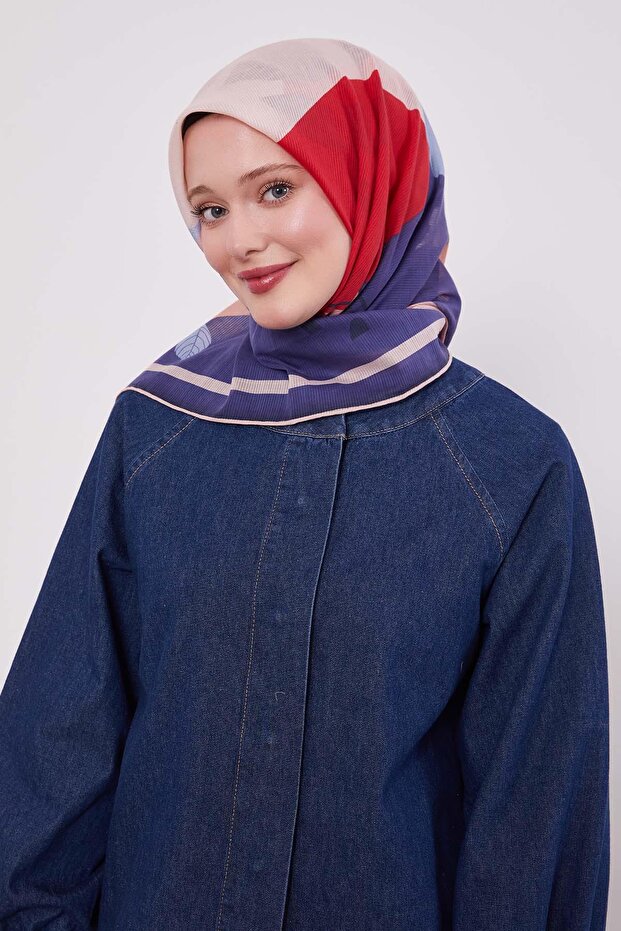 وشاح قطني بنمط أوراق الشجر باللون الأرجواني - 3