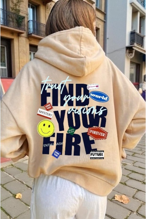 Unisex Find Your Fire Colorful Custom Printed Cotton Oversize Hooded Sweatshirt