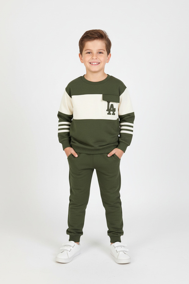 Boy's La Embroidered Raised Embroidery 2-Piece Set - 2305