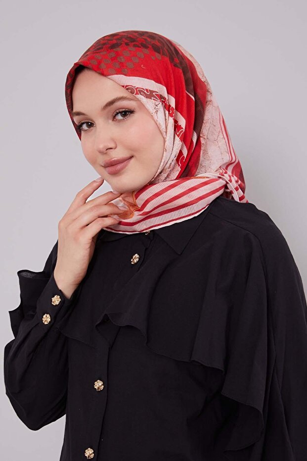 وشاح قطني بنمط شريط برتقالي - 1