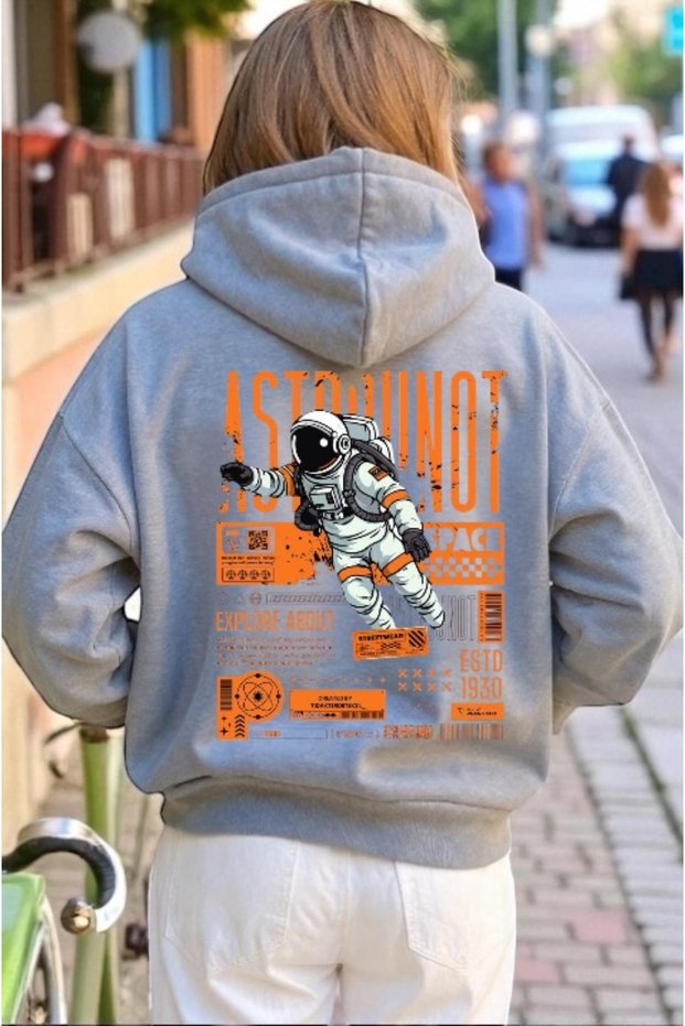Unisex Astronaut Colorful Custom Printed Cotton Oversize Hooded Sweatshirt