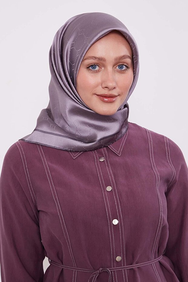 Lilac Honeycomb Pattern Monogram Silk Scarf - 2