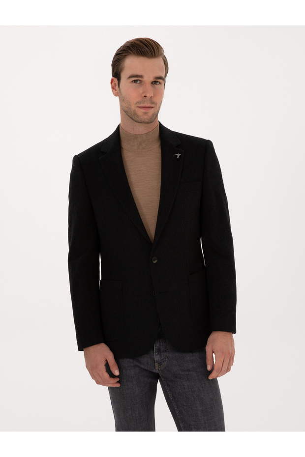 Black Slim Fit 100% Cashmere Flannel Jacket 50314254-Vr046